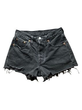 Levi’s 501 Black Distressed Denim Shorts High Rise Frayed Hem Jean Shorts Y2K